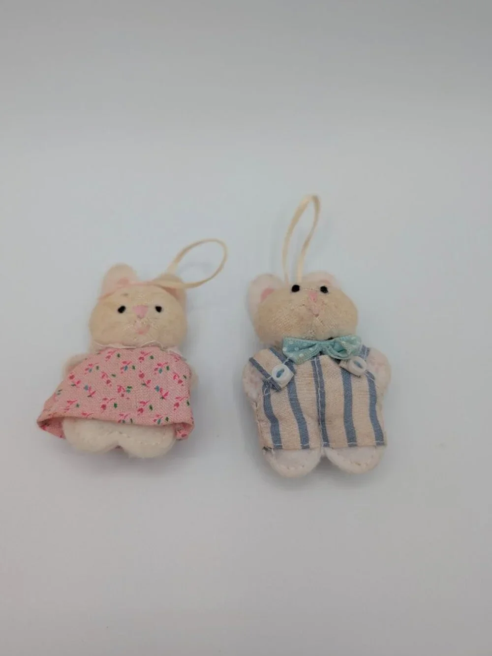Vintage Easter Bunny Pin Brooch Plush Fabric Rabbit Ornament Pair Set of 2